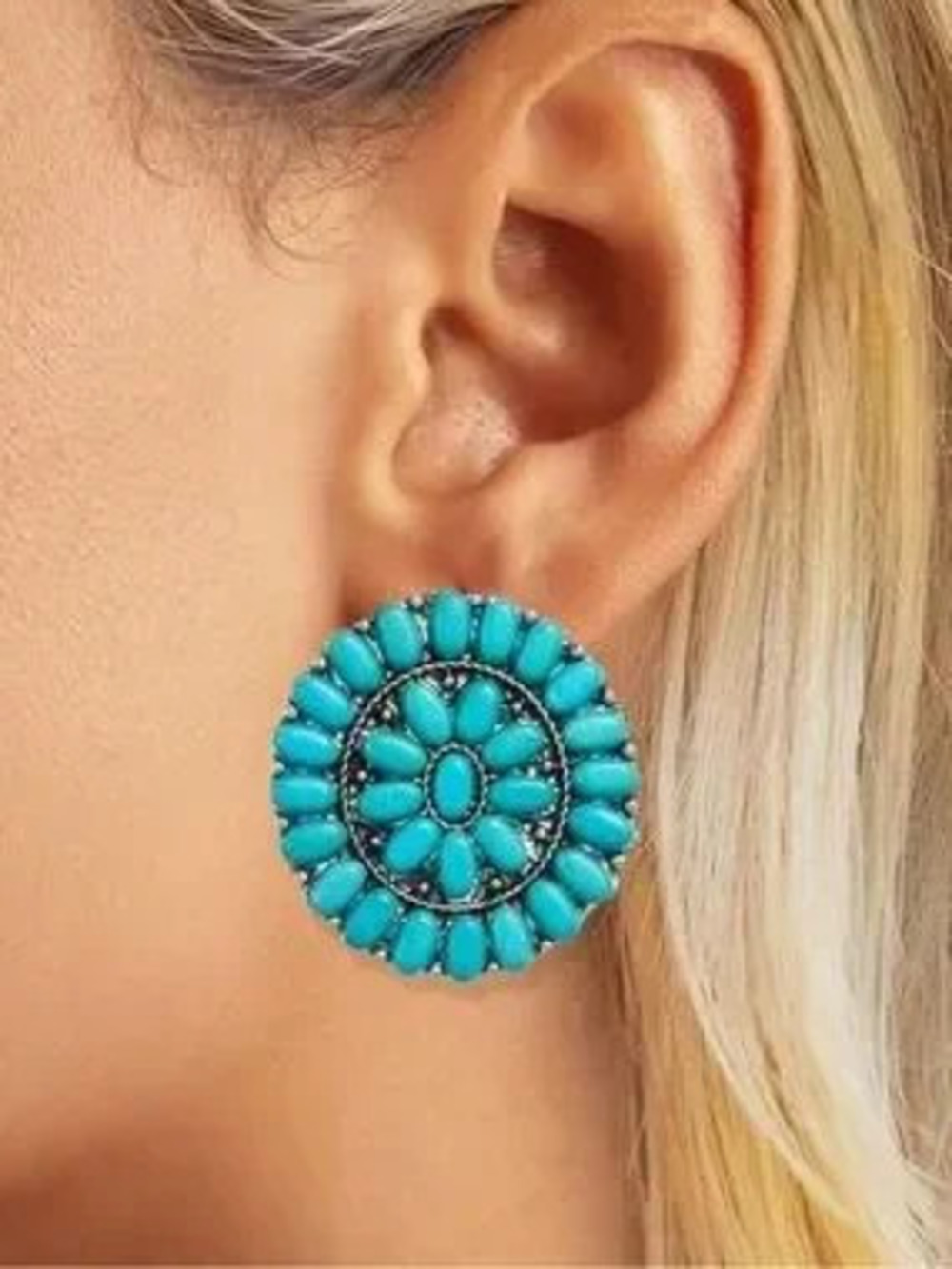 Anthropologie Turquoise Cluster Round Earrings